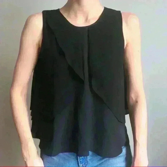 Zara Women’s Black Sleeveless Ruffle Formal Office Work Tunic Top Extra Small - Picture 2 of 6